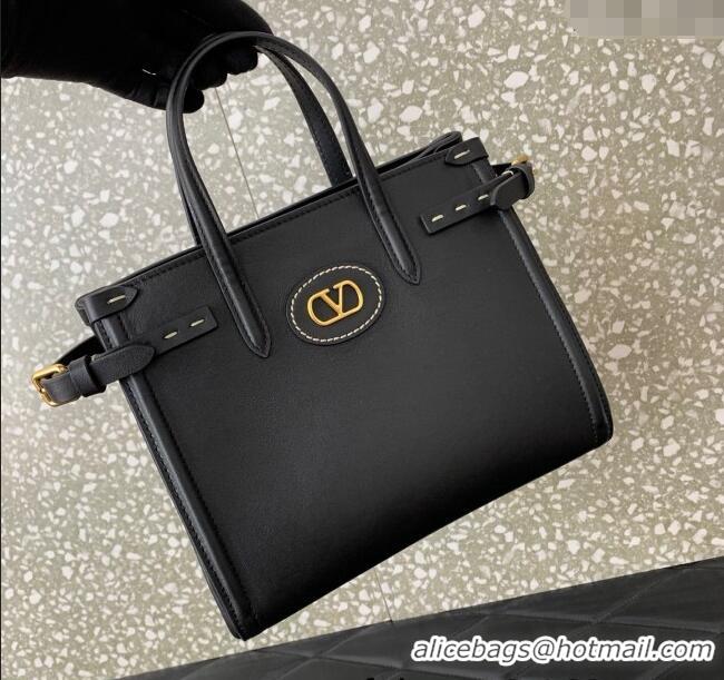 Top Grade Valentino Antibes Small Shopping Bag in Calfskin with Slide Buckles 6220S Black 2025
