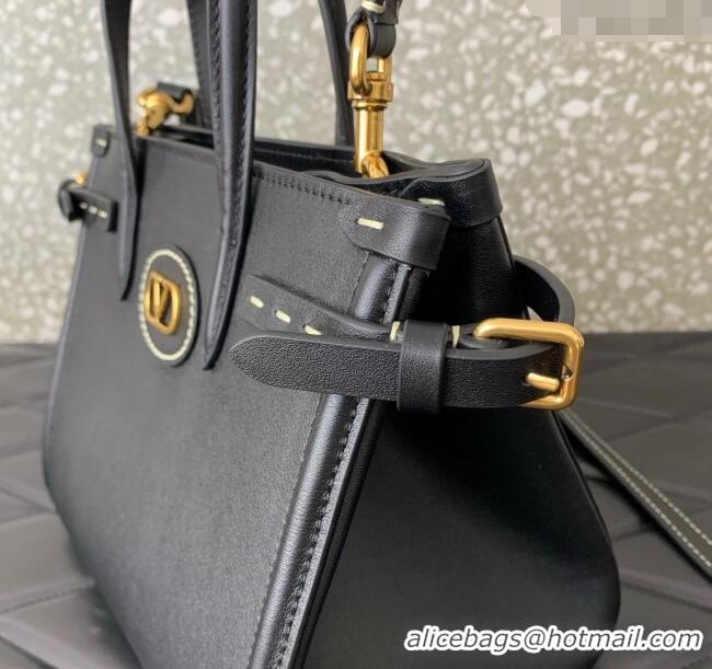 Top Grade Valentino Antibes Small Shopping Bag in Calfskin with Slide Buckles 6220S Black 2025