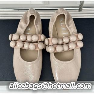 Unique Style Alaia Sphere Ballet Flats in Patent Leather with Double Strap Nude AL100808 1008043