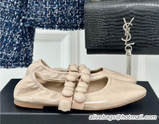 Unique Style Alaia Sphere Ballet Flats in Patent Leather with Double Strap Nude AL100808 1008043