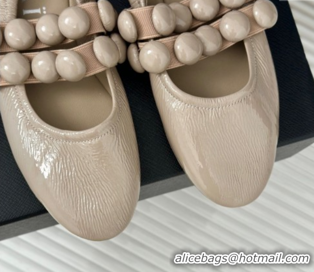 Unique Style Alaia Sphere Ballet Flats in Patent Leather with Double Strap Nude AL100808 1008043