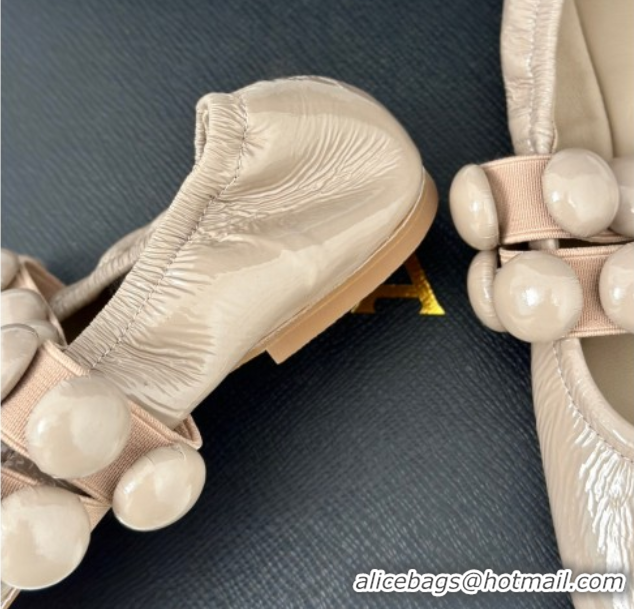 Unique Style Alaia Sphere Ballet Flats in Patent Leather with Double Strap Nude AL100808 1008043