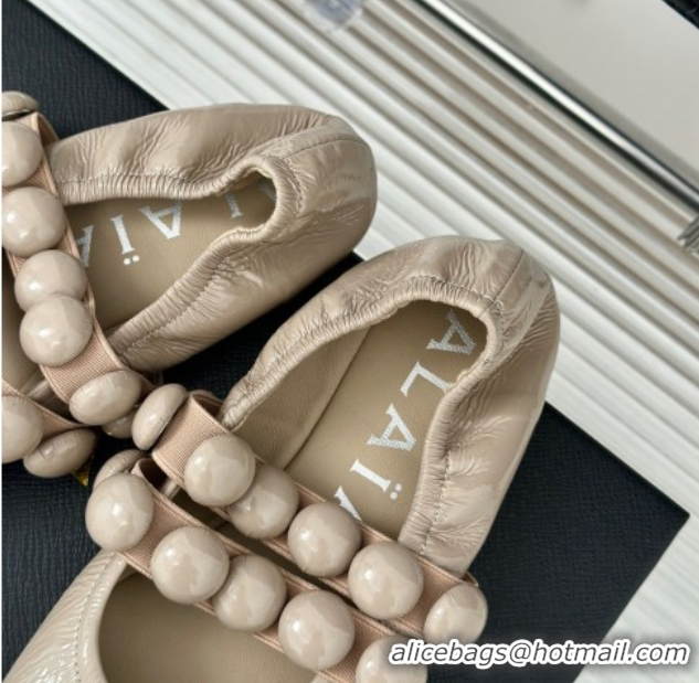 Unique Style Alaia Sphere Ballet Flats in Patent Leather with Double Strap Nude AL100808 1008043