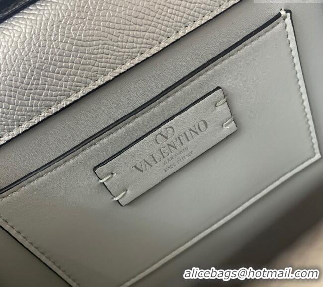 Top Quality Valentino VSLING Small Top Handle Bag in Laminated Grainy Calfskin with Jeweled VLogo 7010 Silver 2025