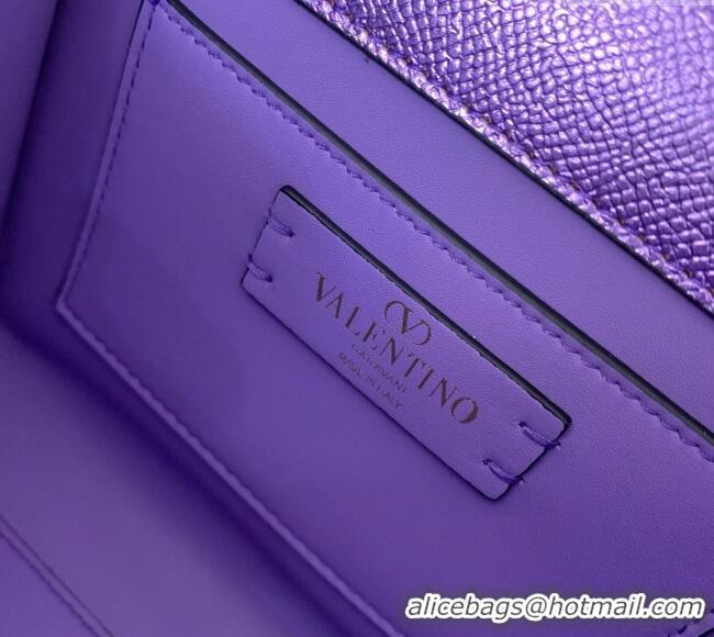 Good Product Valentino VSLING Small Top Handle Bag in Laminated Grainy Calfskin with Jeweled VLogo 7010 Purple 2025