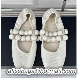 Buy Discount Alaia Sphere Ballet Flats in Patent Leather with Double Strap White AL100808 1008044