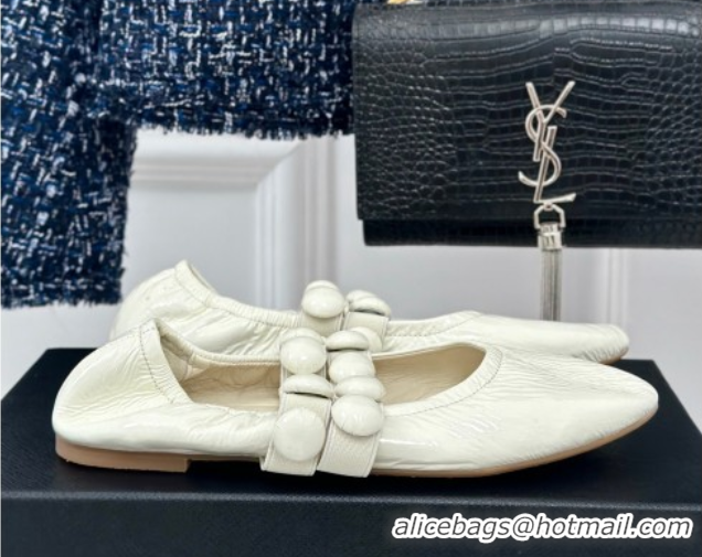 Buy Discount Alaia Sphere Ballet Flats in Patent Leather with Double Strap White AL100808 1008044