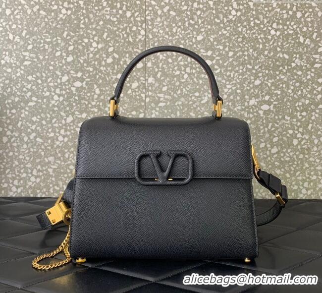 Most Popular Valentino Medium VSLING Grainy Calfskin Handbag 2828 Black 2025