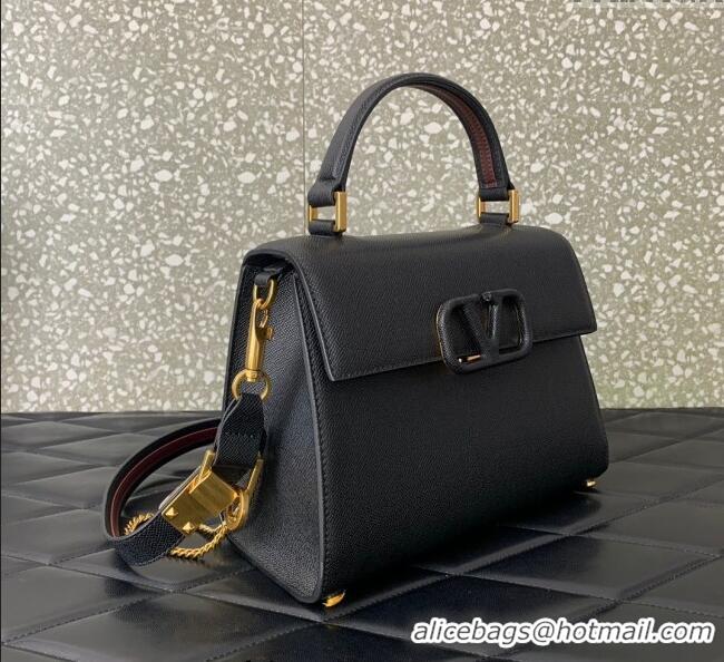 Most Popular Valentino Medium VSLING Grainy Calfskin Handbag 2828 Black 2025