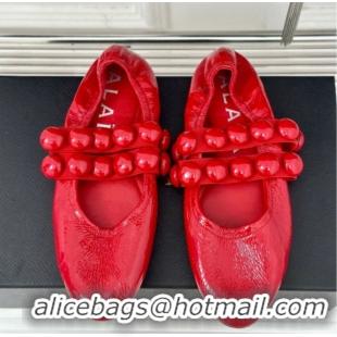 Pretty Style Alaia Sphere Ballet Flats in Patent Leather with Double Strap Red AL100808 1008045