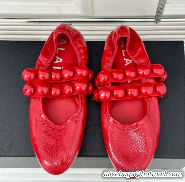 Pretty Style Alaia Sphere Ballet Flats in Patent Leather with Double Strap Red AL100808 1008045