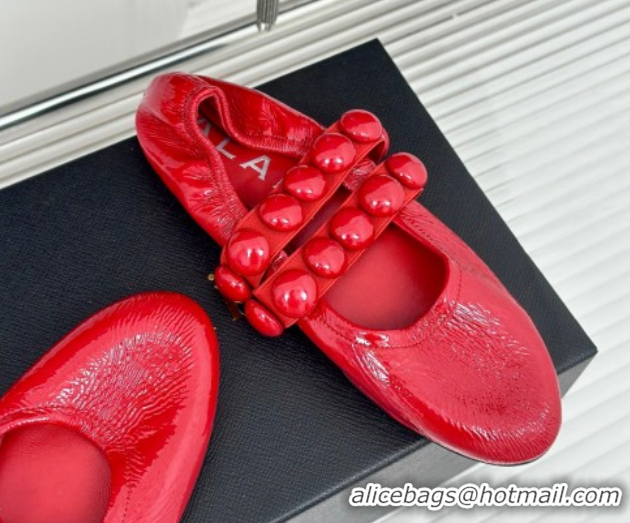 Pretty Style Alaia Sphere Ballet Flats in Patent Leather with Double Strap Red AL100808 1008045