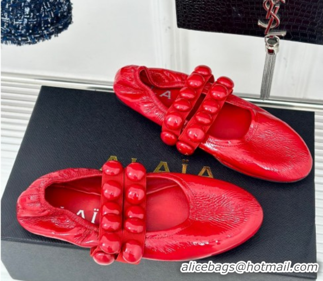 Pretty Style Alaia Sphere Ballet Flats in Patent Leather with Double Strap Red AL100808 1008045