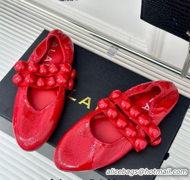 Pretty Style Alaia Sphere Ballet Flats in Patent Leather with Double Strap Red AL100808 1008045