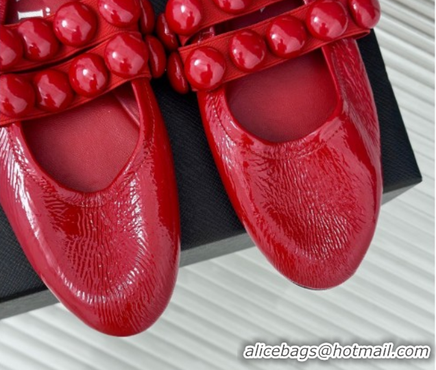 Pretty Style Alaia Sphere Ballet Flats in Patent Leather with Double Strap Red AL100808 1008045
