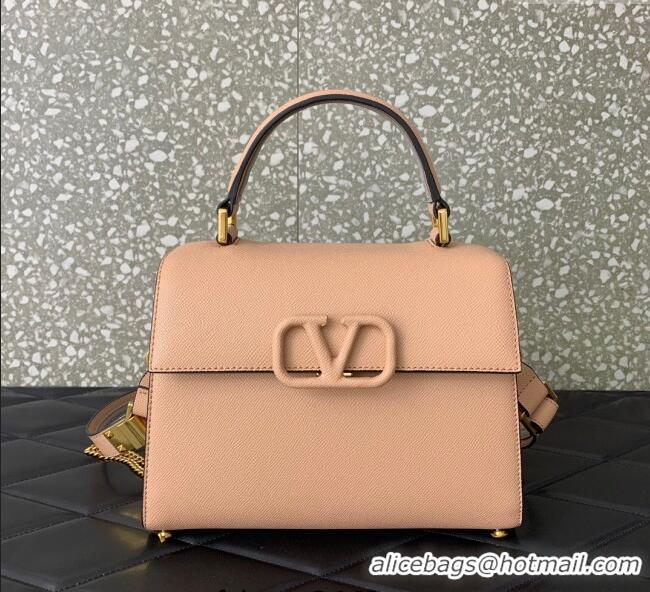 Famous Brand Valentino Medium VSLING Grainy Calfskin Handbag 2828 Light Pink 2025