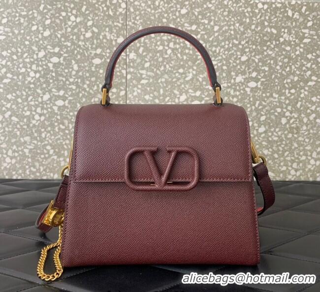 Big Discount Valentino Small VSLING Grainy Calfskin Handbag 2727 Dark Burgundy 2025
