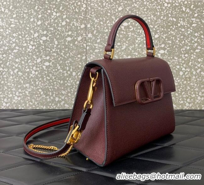 Big Discount Valentino Small VSLING Grainy Calfskin Handbag 2727 Dark Burgundy 2025