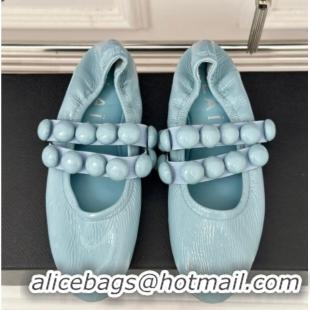 Classic Hot Alaia Sphere Ballet Flats in Patent Leather with Double Strap Light Blue AL100808 1008047