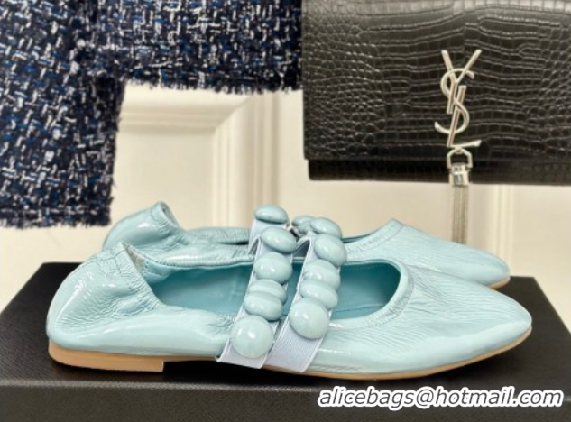 Classic Hot Alaia Sphere Ballet Flats in Patent Leather with Double Strap Light Blue AL100808 1008047