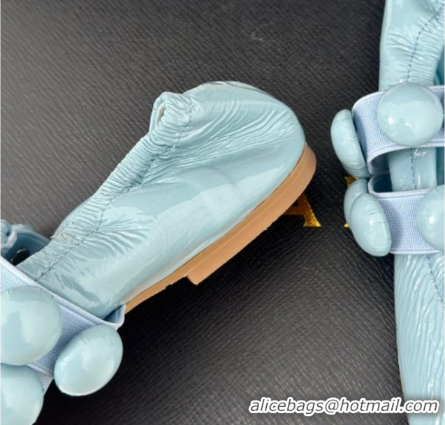 Classic Hot Alaia Sphere Ballet Flats in Patent Leather with Double Strap Light Blue AL100808 1008047