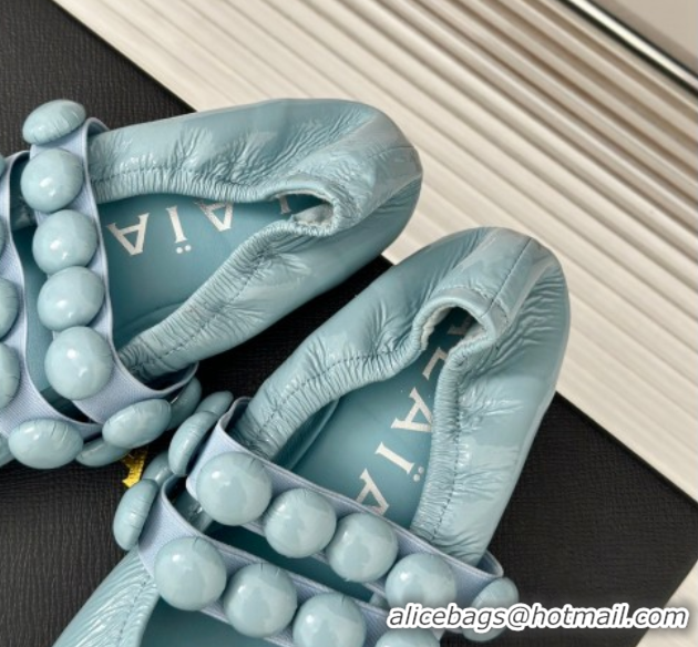 Classic Hot Alaia Sphere Ballet Flats in Patent Leather with Double Strap Light Blue AL100808 1008047