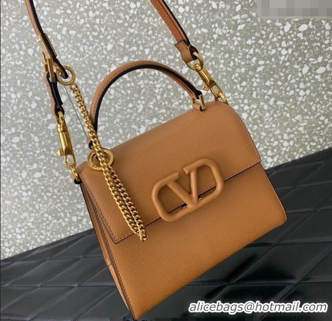 Good Quality Valentino Small VSLING Grainy Calfskin Handbag 2727 Apricot 2025