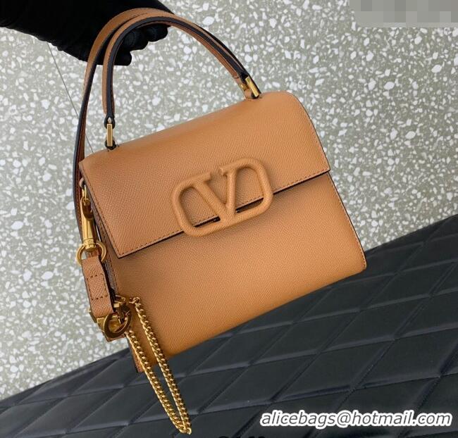 Good Quality Valentino Small VSLING Grainy Calfskin Handbag 2727 Apricot 2025