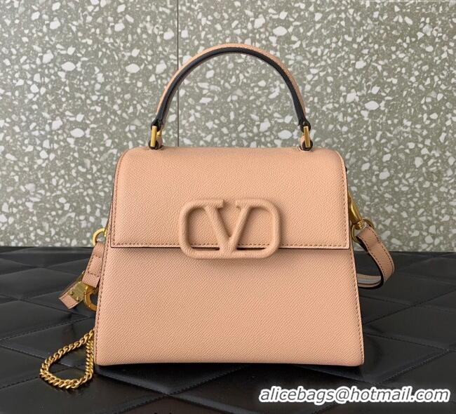Good Quality Valentino Small VSLING Grainy Calfskin Handbag 2727 Light Pink 2025