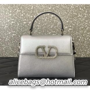 Promotional Valentino Small VSLING Grainy Calfskin Handbag with Strass 7020 Silver 2025