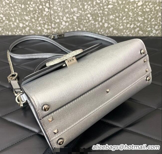 Promotional Valentino Small VSLING Grainy Calfskin Handbag with Strass 7020 Silver 2025