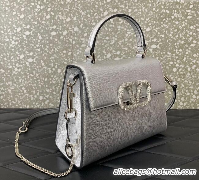 Promotional Valentino Small VSLING Grainy Calfskin Handbag with Strass 7020 Silver 2025
