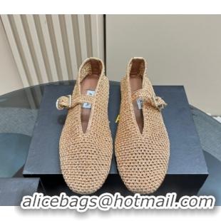 Sumptuous Alaia Woven Ballet Flats Gold Beige 1112001