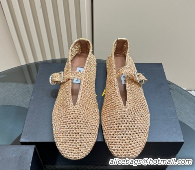 Sumptuous Alaia Woven Ballet Flats Gold Beige 1112001