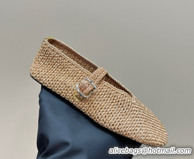 Sumptuous Alaia Woven Ballet Flats Gold Beige 1112001