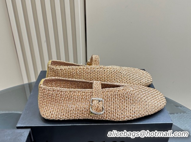 Sumptuous Alaia Woven Ballet Flats Gold Beige 1112001
