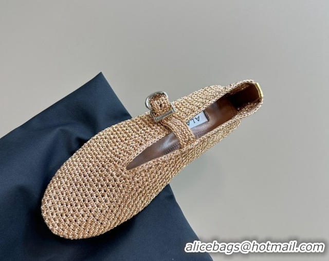 Sumptuous Alaia Woven Ballet Flats Gold Beige 1112001