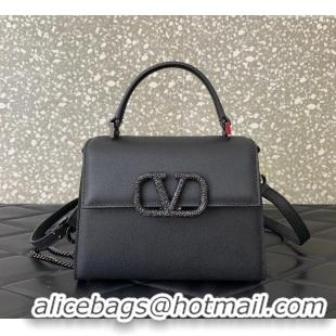 Well Crafted Valentino Small VSLING Grainy Calfskin Handbag with Strass 7020 Black 2025