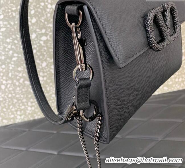 Well Crafted Valentino Small VSLING Grainy Calfskin Handbag with Strass 7020 Black 2025