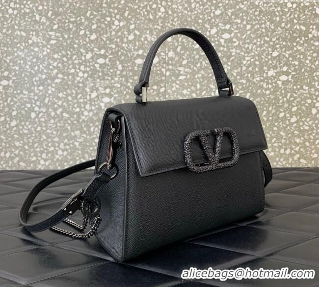 Well Crafted Valentino Small VSLING Grainy Calfskin Handbag with Strass 7020 Black 2025