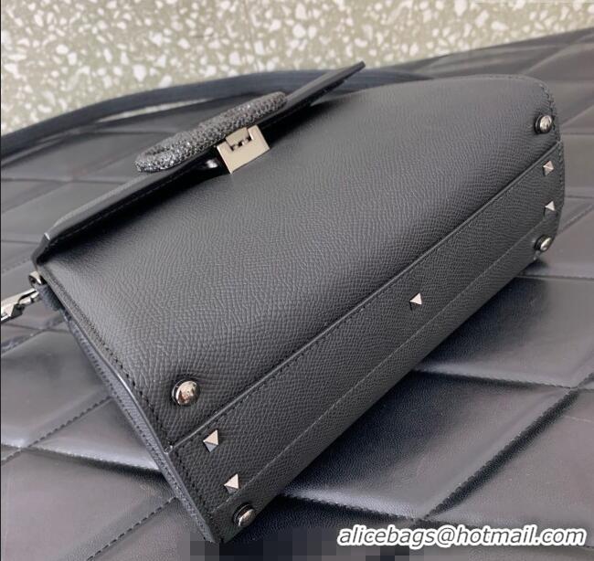 Well Crafted Valentino Small VSLING Grainy Calfskin Handbag with Strass 7020 Black 2025