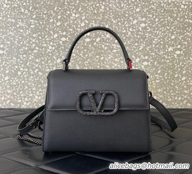 Well Crafted Valentino Small VSLING Grainy Calfskin Handbag with Strass 7020 Black 2025