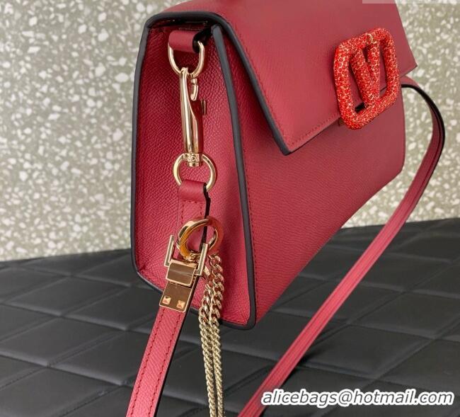 Best Price Valentino Small VSLING Grainy Calfskin Handbag with Strass 7020 Red 2025