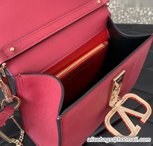 Best Price Valentino Small VSLING Grainy Calfskin Handbag with Strass 7020 Red 2025
