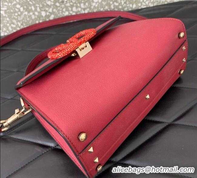 Best Price Valentino Small VSLING Grainy Calfskin Handbag with Strass 7020 Red 2025