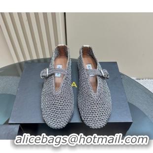 Popular Style Alaia Woven Ballet Flats Silver Grey 1112003