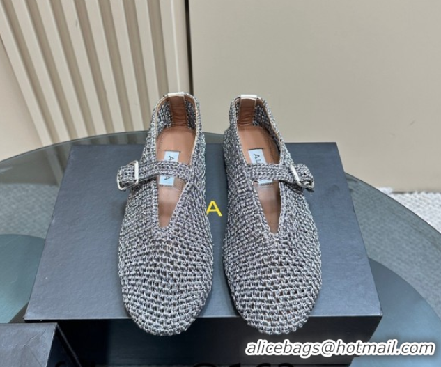 Popular Style Alaia Woven Ballet Flats Silver Grey 1112003