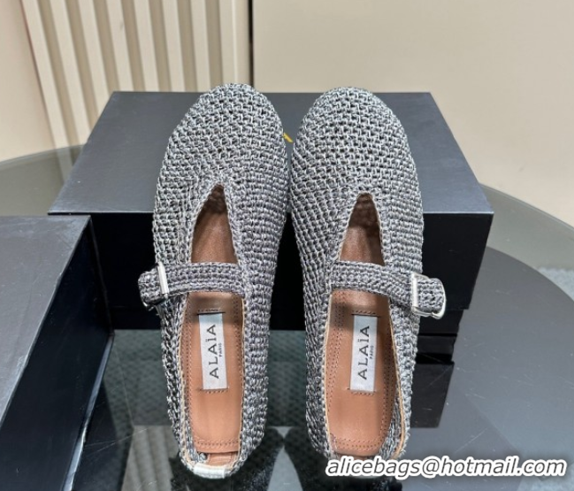 Popular Style Alaia Woven Ballet Flats Silver Grey 1112003