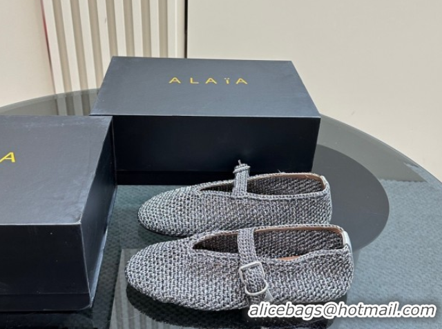 Popular Style Alaia Woven Ballet Flats Silver Grey 1112003