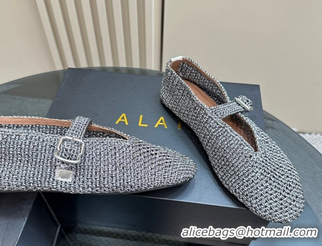 Popular Style Alaia Woven Ballet Flats Silver Grey 1112003